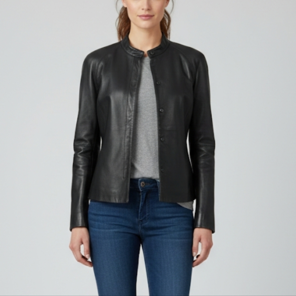 J. Crew Leather Jacket Women's Size 2 - 4 Black Minimalist
